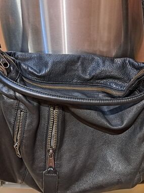 Black Leather  Zippered Bag. Mandarina Duck.
